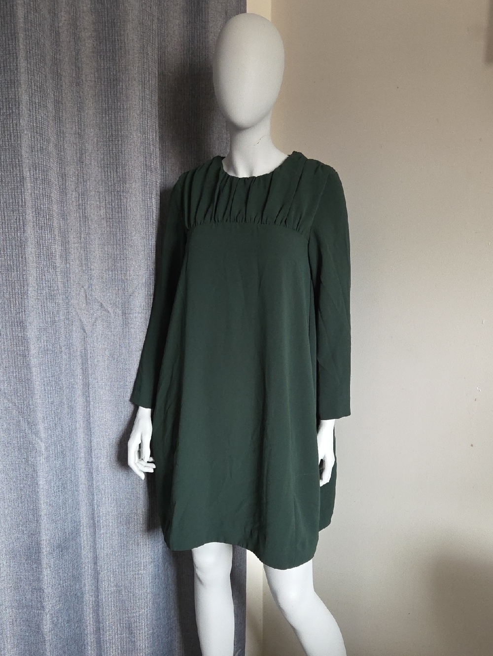 COS Forest Green Pleated Yoke A-Line Dress